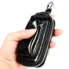 Large Capacity Multi-Functional Leather Key Holder Wallet with Zipper