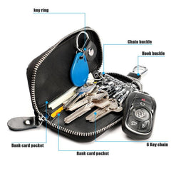 Large Capacity Multi-Functional Leather Key Holder Wallet with Zipper