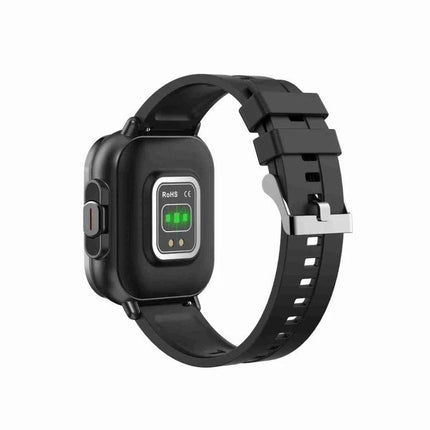 Comfortable Silicone Smart Watch for Everyday Connectivity black back view showing heart rate sensor and silicone strap