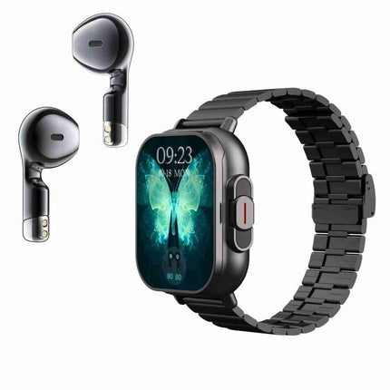 Stylish Smart Watch for Everyday Health Tracking and Connectivity with metal band, heart rate display and wireless earbuds, one-click QR pairing