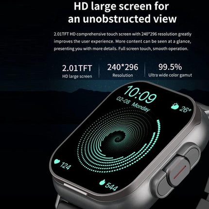 Stylish Smart Watch for Everyday Health Tracking and Connectivity showing HD large screen, heart rate and step tracking, QR one-click pairing