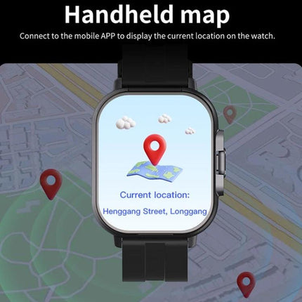 Stylish Smart Watch for Everyday Health Tracking and Connectivity showing handheld map current location and QR pairing
