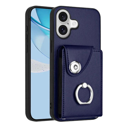 Card Holder Ring Phone Case For iPhone 17 Pro Max, 17 Pro, 17, Air - navy PU leather wallet case with ring holder and card storage