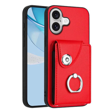 Card Holder Ring Phone Case For iPhone 17 Pro Max, 17 Pro, 17, Air - red PU/TPU case with card pocket and metal ring holder