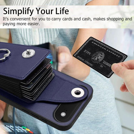 Organ Card Bag Ring Holder Case For iPhone 16 Series With 6 Card Slots showing 6 card slots, ring holder and PU leather protection