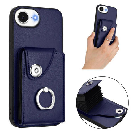 Card Holder Ring Phone Case For iPhone 17 Pro Max, 17 Pro, 17, Air navy PU leather wallet case with ring and card storage