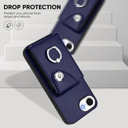 Card Holder Ring Phone Case For iPhone 17 Pro Max, 17 Pro, 17, Air navy blue PU leather with ring holder and card storage, drop protection