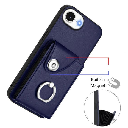 Card Holder Ring Phone Case For iPhone 17 Pro Max, 17 Pro, 17, Air - navy PU wallet case with ring holder, card storage and built-in magnet