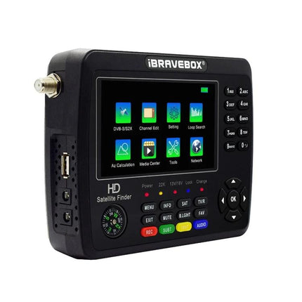 iBRAVEBOX Satellite Signal Finder with 4.3 Inch Display handheld HD satellite finder showing color screen and buttons