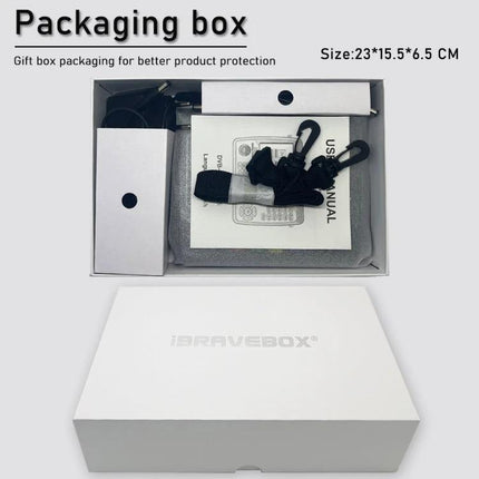iBRAVEBOX Satellite Signal Finder with 4.3 Inch Display in white gift packaging box with manual, straps, and accessories