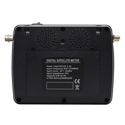 iBravebox Digital Satellite Signal Finder with 4.3-Inch Display - rear view of black digital satellite meter showing ports and label