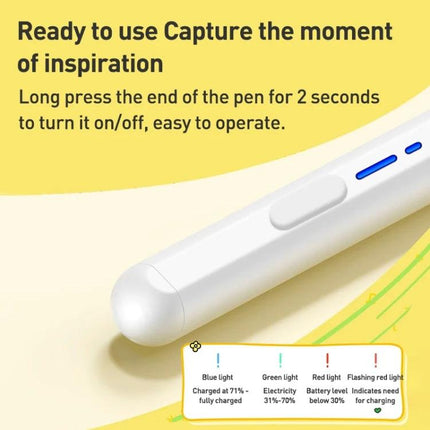 Lenovo ThinkPlus Magnetic Stylus Pen for Touch Screen Writing showing white pen with magnetic attachment and LED charge indicators