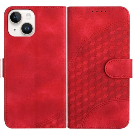YX0060 Elephant Head Embossed Leather Case Lanyard For iPhone 15 14 Plus 14 - red PU leather wallet case with lanyard, card slots, embossed elephant head pattern