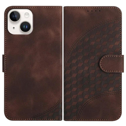 YX0060 Elephant Head Embossed Leather Case Lanyard For iPhone 15 14 Plus 14 - brown PU leather wallet case with lanyard and card slots