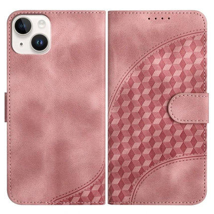 YX0060 Elephant Head Embossed Leather Case Lanyard For iPhone 15 14 Plus 14 - pink PU leather wallet case with lanyard, TPU protection, card slots