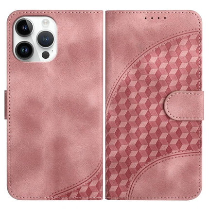 Elephant Head Embossed Leather Case With Lanyard iPhone 13 Pro Max and 13 Pro - pink wallet-style PU leather case with lanyard, card slots and stand