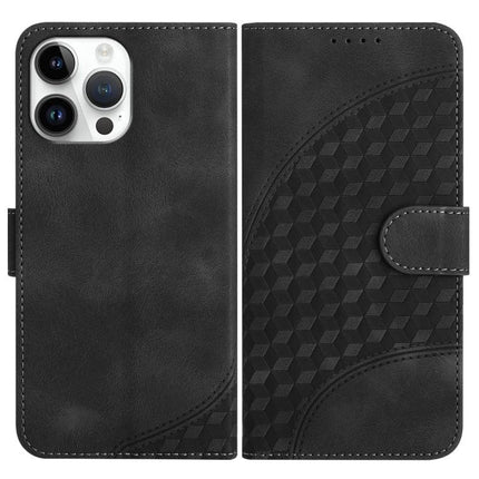 Elephant Head Embossed Leather Case With Lanyard iPhone 13 Pro Max and 13 Pro black wallet-style PU leather case with lanyard and card slots