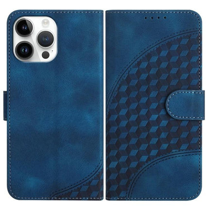 Elephant Head Embossed Leather Case With Lanyard iPhone 13 Pro Max and 13 Pro - blue wallet-style PU leather case with card slots and lanyard