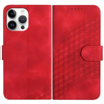 Elephant Head Embossed Leather Case With Lanyard iPhone 13 Pro Max and 13 Pro - red wallet-style PU leather phone case with card slots and lanyard