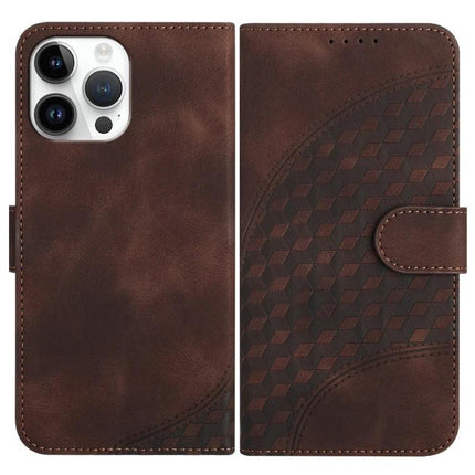 Elephant Head Embossed Leather Case With Lanyard iPhone 13 Pro Max and 13 Pro - brown wallet-style PU leather case with lanyard, card slots and stand