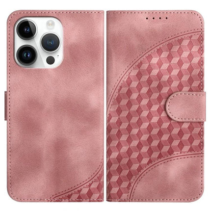 Elephant Head Embossed Leather Case With Lanyard iPhone 13 Pro Max and 13 Pro - pink wallet-style PU leather phone case with lanyard and card slots
