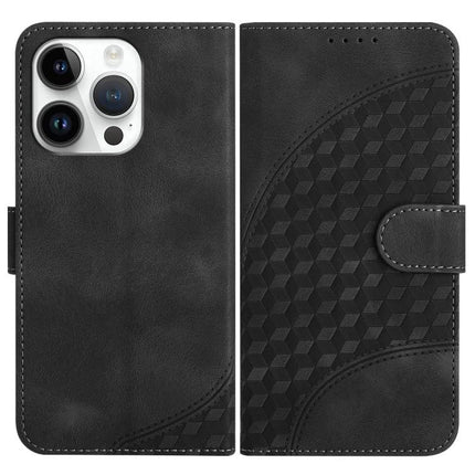 Elephant Head Embossed Leather Case With Lanyard iPhone 13 Pro Max and 13 Pro - black wallet-style PU leather case with lanyard, card slots, magnetic clasp
