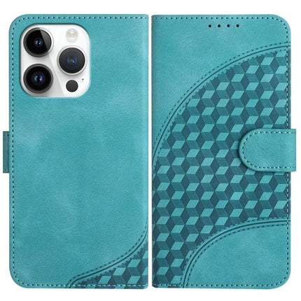 Elephant Head Embossed Leather Case With Lanyard iPhone 13 Pro Max and 13 Pro teal wallet-style PU leather case with lanyard and geometric embossing