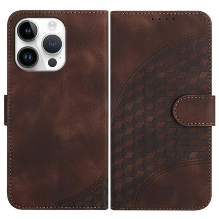 Elephant Head Embossed Leather Case With Lanyard iPhone 13 Pro Max and 13 Pro - brown wallet-style PU leather case with lanyard and card slots