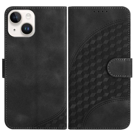 Elephant Head Embossed Leather Case With Lanyard iPhone 13 Pro Max and 13 Pro black wallet-style PU leather case with lanyard and embossed geometric elephant-head pattern