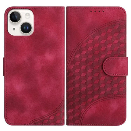 Elephant Head Embossed Leather Case With Lanyard iPhone 13 Pro Max and 13 Pro - red wallet-style PU leather case with lanyard and card slots