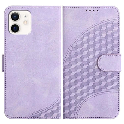 Elephant Embossed Leather Phone Case With Lanyard For iPhone 13 Mini 12 Series - lavender PU leather wallet case with embossed elephant pattern and lanyard