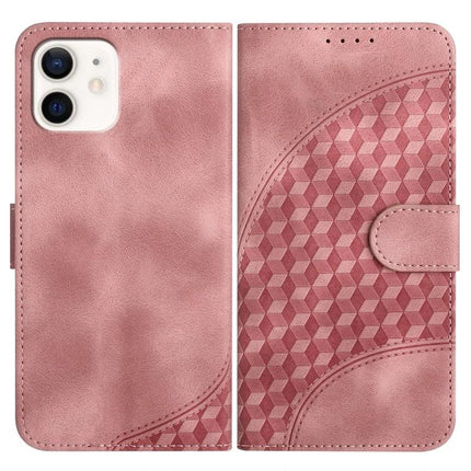 Elephant Embossed Leather Phone Case With Lanyard For iPhone 13 Mini 12 Series - pink wallet-style PU leather case with embossed elephant head and card slot