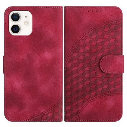 Elephant Embossed Leather Phone Case With Lanyard For iPhone 13 Mini 12 Series - red PU leather wallet case with embossed elephant texture and lanyard slot