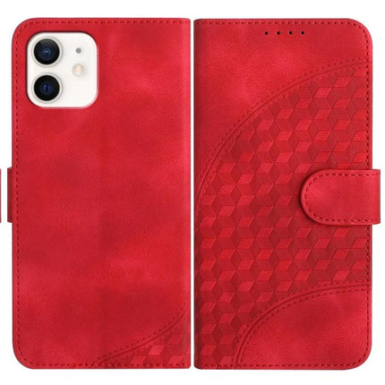 Elephant Embossed Leather Phone Case With Lanyard For iPhone 13 Mini 12 Series - red wallet-style PU leather case with embossed elephant motif and lanyard slot