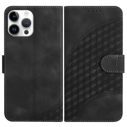 Elephant Embossed Leather Phone Case With Lanyard For iPhone 13 Mini 12 Series - black PU wallet case with embossed elephant texture and card slot