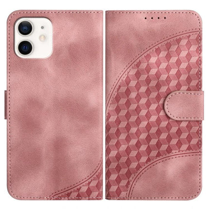 YX0060 Elephant Head Embossed Leather Phone Case With Lanyard For iPhone 12 Mini - pink PU leather wallet case with embossed geometric elephant head design and lanyard slot