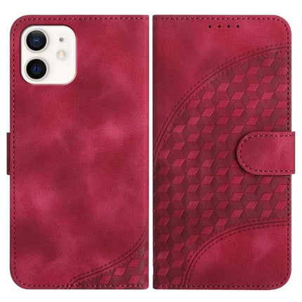 YX0060 Elephant Head Embossed Leather Phone Case With Lanyard For iPhone 12 Mini - red PU leather wallet case with card slot, lanyard loop and embossed elephant head pattern
