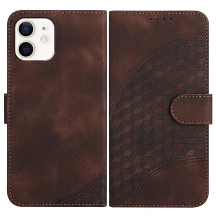 YX0060 Elephant Head Embossed Leather Phone Case With Lanyard For iPhone 12 Mini - brown PU leather wallet case with card slot, lanyard, and kickstand