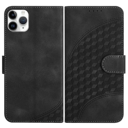 YX0060 Elephant Head Embossed Leather Phone Case With Lanyard For iPhone 12 Mini – black PU leather folio case with card slot, lanyard, and kickstand