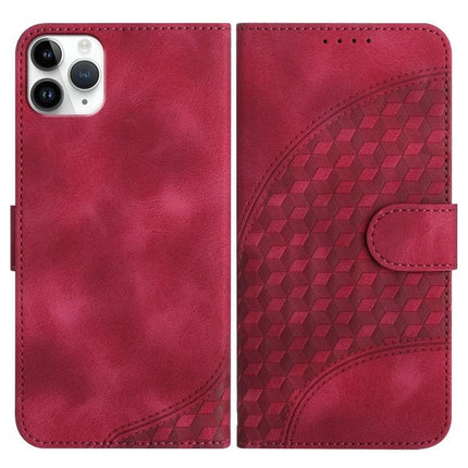 YX0060 Elephant Head Embossed Leather Phone Case With Lanyard For iPhone 12 Mini slim PU leather wallet case with card slot, stand and lanyard, red