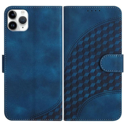 YX0060 Elephant Head Embossed Leather Phone Case With Lanyard For iPhone 12 Mini - blue PU leather wallet case with card slot, lanyard and stand