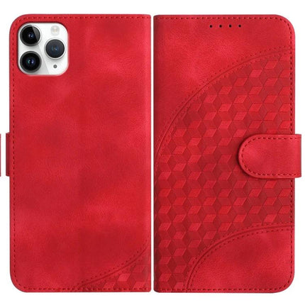 YX0060 Elephant Head Embossed Leather Phone Case With Lanyard For iPhone 12 Mini - red PU leather wallet case with card slot, lanyard and embossed elephant head pattern