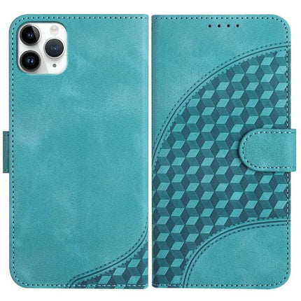 YX0060 Elephant Head Embossed Leather Phone Case With Lanyard For iPhone 12 Mini teal PU leather wallet case with card slot, lanyard hole and geometric embossed pattern