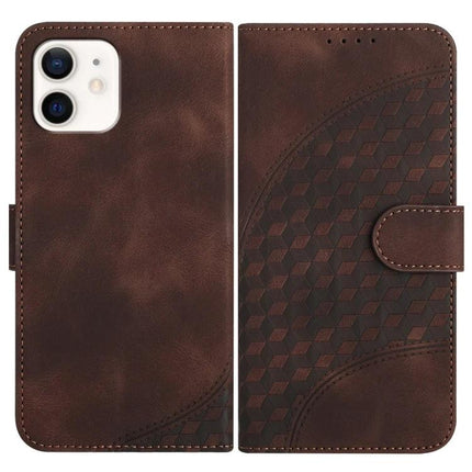 YX0060 Elephant Head Embossed Leather Phone Case With Lanyard For iPhone 12 Mini - brown PU leather wallet case with card slot, lanyard and embossed elephant head pattern