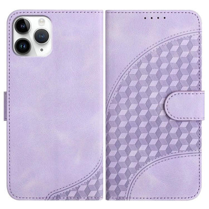 Elephant Head Embossed Case With Lanyard Wallet Stand For iPhone 11 Pro XS X XR - lavender PU leather wallet case with geometric embossed elephant head pattern and stand