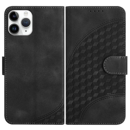 Elephant Head Embossed Case With Lanyard Wallet Stand For iPhone 11 Pro XS X XR - black PU leather wallet case with stand and embossed elephant head pattern