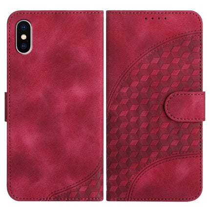 Elephant Head Embossed Case With Lanyard Wallet Stand For iPhone 11 Pro XS X XR - red PU leather wallet case with embossed geometric elephant head pattern and lanyard