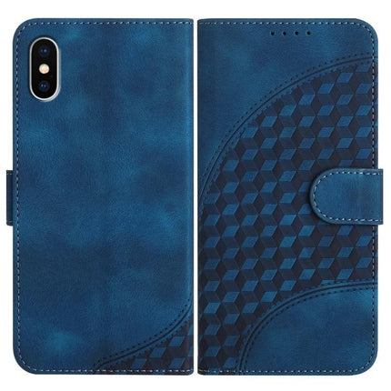 Elephant Head Embossed Case With Lanyard Wallet Stand For iPhone 11 Pro XS X XR in blue PU leather with geometric embossed pattern and card wallet