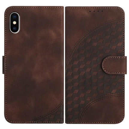 Elephant Head Embossed Case With Lanyard Wallet Stand For iPhone 11 Pro XS X XR - brown PU leather wallet stand with embossed pattern and lanyard