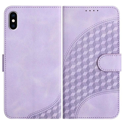 Elephant Head Embossed Leather Case With Lanyard For iPhone XS Max 8 Plus 7 Plus - lavender PU wallet case with geometric embossed pattern and lanyard